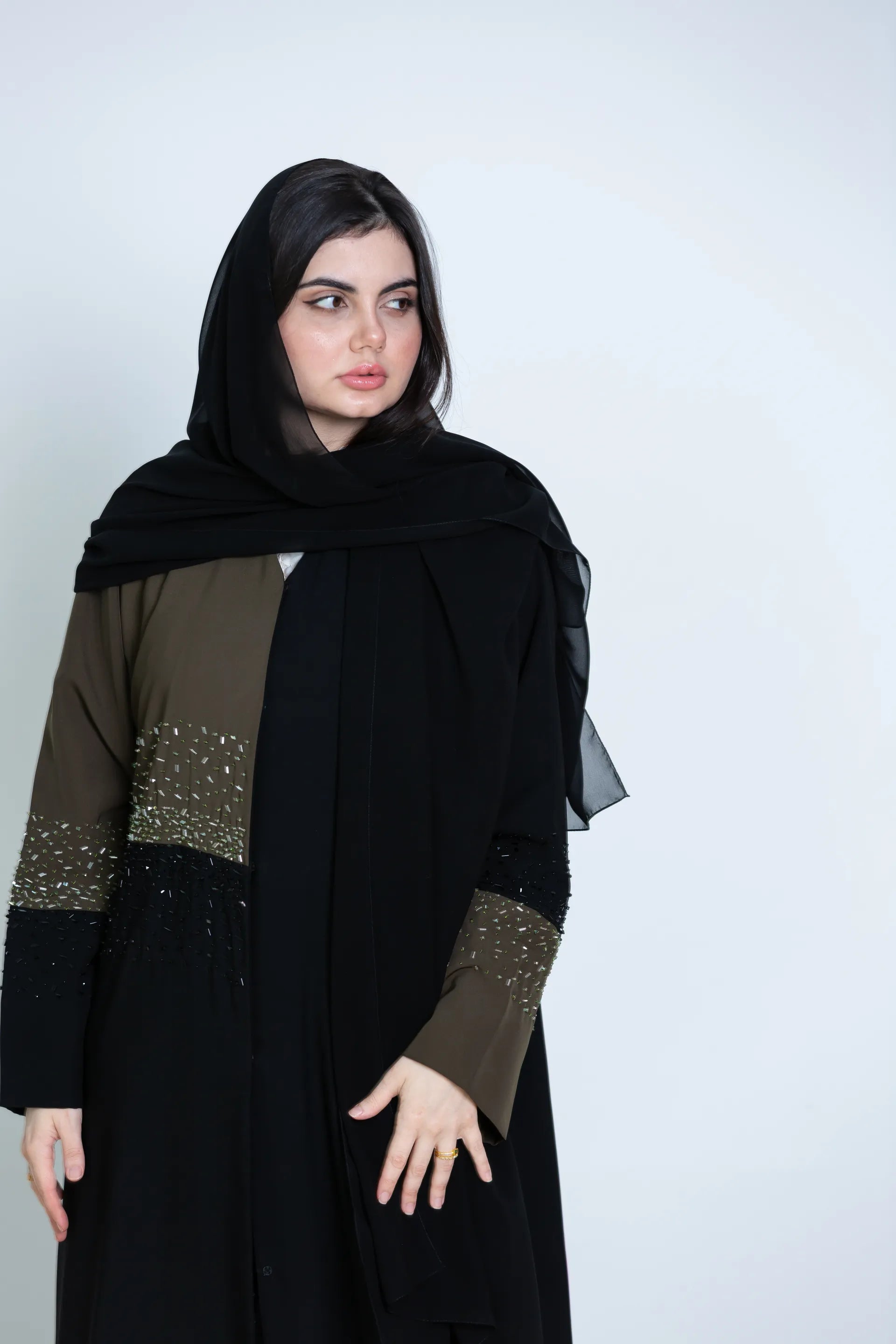 Khawla Abaya | Black and Green