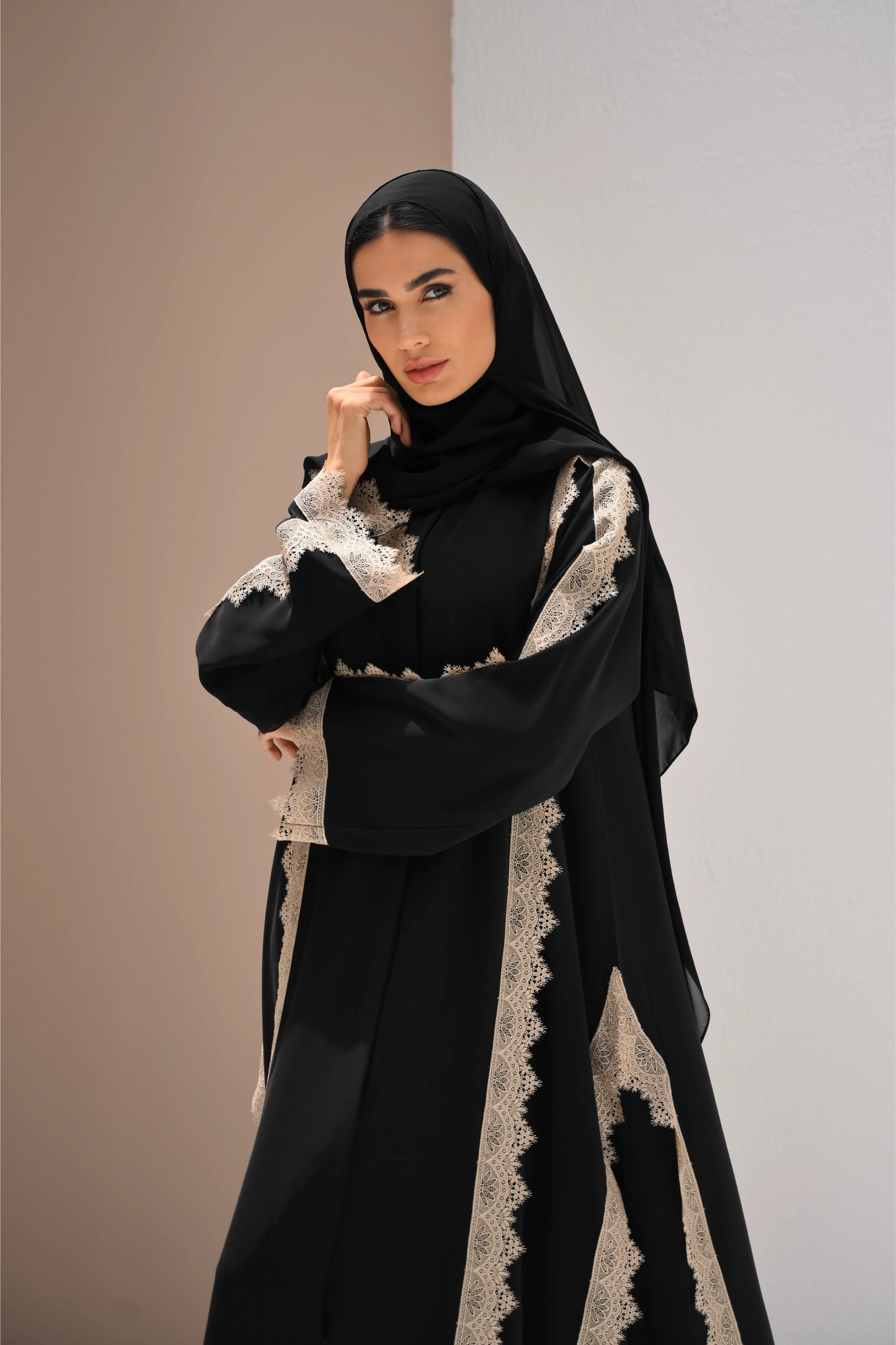 Fatema Abaya | Black And Beige